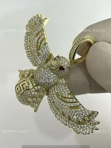 Authentic 3.00 Ct Round Cut Moissanite 3D Eagle Men's Charm Pendant 14K Yellow Gold Plated