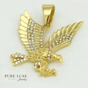 Authentic Mens EAGLE 42mm Cubic Zirconia Charm, Gold plated Box