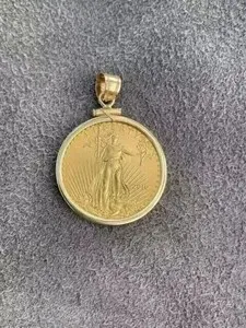 Authentic American Eagle Coin Liberty Pendant 14k Yellow Gold Plated Free Chain