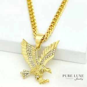 Authentic Men's 24",EAGLE Pendant,CZ Cuban Chain*Gold plated BOX