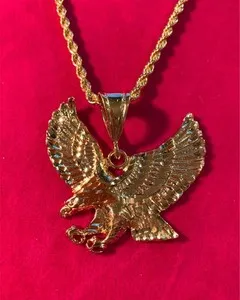 Authentic 14KT GOLD PLATED LARGE 2" BY 2" EAGLE CHARM WITH 30" 4MM ROPE CHAIN- 7006
