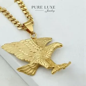 Authentic Men's 24",EAGLE Pendant,Cuban Curb Necklace Gold plated BOX
