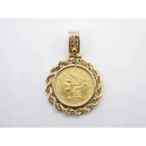 Authentic Liberty Head Quarter Eagle Coin Copy Rope Bezel Pendant 14k Yellow Gold Plated