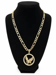 Authentic 14k Gold plated figaro chain necklace with eagle pedant 24"