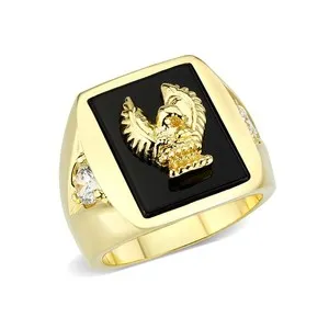 Authentic Men's Eagle Ring, 14K Gold Plated,, Black Inlay, Bold Ring, Statement Ring
