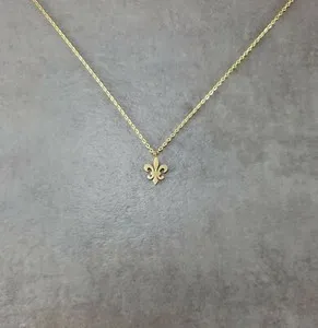 Authentic Fleur de Lis Saint Symbol GOLD Plated Necklace Box Flower Lily Catholic