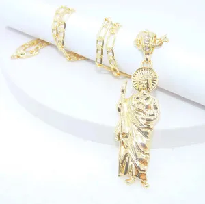 Authentic 1pc Saint Jude Necklace Gold Plated San Judas Pendant Figaro Chain -