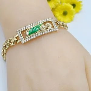 Authentic 14K Gold Plated Saint Jude Bracelet. Green. Pulsera San Judas Oro Laminado