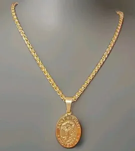 Authentic Gold Plated Saint Michael Protect Us Pendant Necklace Chain 21"