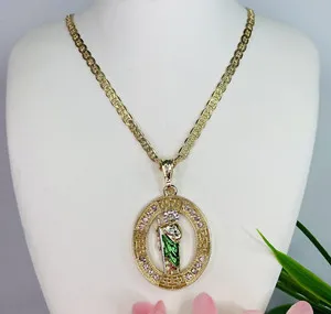 Authentic 14k Gold Plated Saint Jude Oval Shape Pendant with Chain 20 in San Judas Tadeo