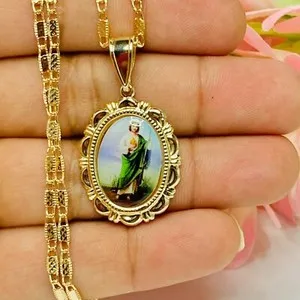 Authentic 14k Gold Plated Saint Jude Necklace Saint Jude Pendant Collar San Judas Tadeo