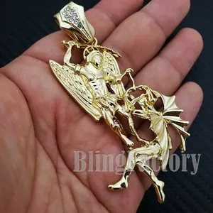 Authentic Hip Hop 14K Gold plated Large Saint Michael Archangel Charm Pendant