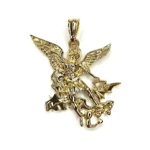 Authentic 14K Gold Plated Archangel Saint Michael Pendant Oro Laminado San Miguel Medalla