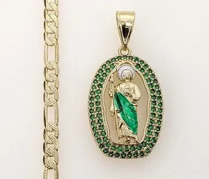 Authentic Gold Plated Saint Jude Pendant 4mm Chain Necklace Oro San Judas Dije Cadena Men