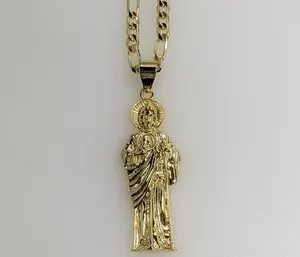 Authentic Gold Plated Saint Jude Pendant 4mm Chain Necklace Oro San Judas Dije Cadena Men