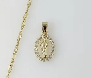 Authentic Gold Plated Dainty Saint Jude Pendant Chain Oro Laminado San Judas Tadeo Cadena