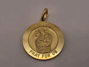 Authentic Saint Anthony Medal Pendant Gold Plated 925 Sterling Silver .75 Inch Catholic Pa
