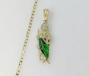 Authentic Small Gold Plated Saint Jude Pendant 3mm Chain Necklace Oro San Judas Cadena