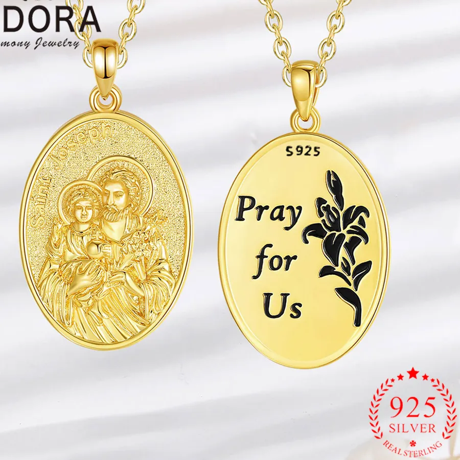 Authentic Eudora Saint Joseph Necklace 925 Sterling Silver Plated 18k Gold pray for us Medal Pendant Religious Jewelry for Men Women