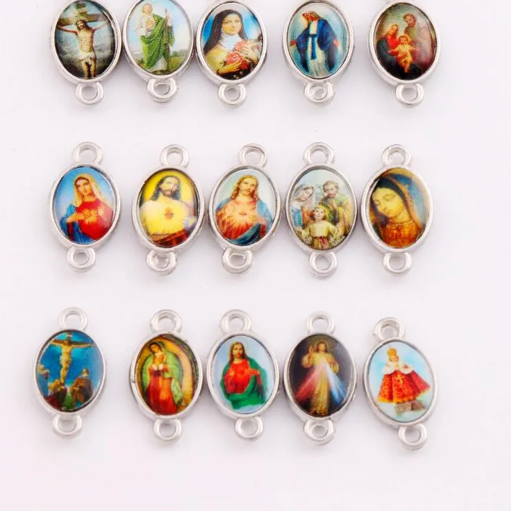 Authentic Catholic Religious Church Medals Saints Spacer End Connecor Charm Bead L1708 14.9x7.85mm 30pcs Zinc