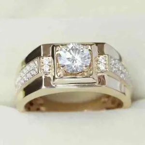 Authentic 2Ct Round Cut Lab Created Diamond Men's Engagement Ring 14k Yellow Gold Plated
