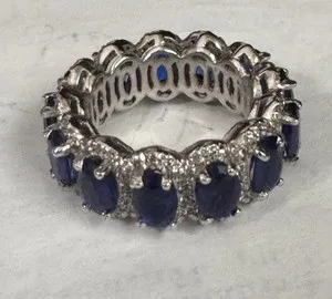 Authentic 3.50Ct Oval Cut Lab Created Sapphire Eternity Band Ring 14K White Gold Plated