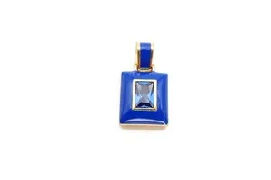 Authentic Gold Plated Sterling Silver 925 Lab-Created Sapphire Enamel Pendant