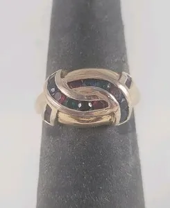 Authentic Prime Art & Jewel Gold Plated Sterling Rg Lab Created Ruby Sapphire Emerald sz 6
