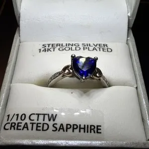 Authentic Heart Cut Lab-Created Sapphire Mothers Day Ring 14k Gold Plated 9.25 6.5
