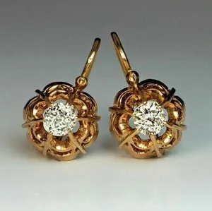 Authentic 2Ct Round Cut Lab Created Diamond Women's Drop Earrings 14K Yellow Gold Plated
