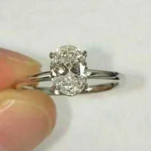Authentic Lab-Created 2CT Oval Cut Simulated Diamond Engagement Ring White Gold Plated