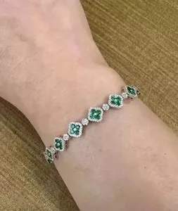 Authentic 14K White Gold Plated Lab-Created Emerald Diamond Tennis Bracelet 8Ct Round