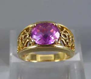 Authentic 14K GOLD PLATED Sterling Silver BAND RING Lab Created PURPLE SAPPHIRE Scrolls 8