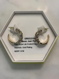 Authentic Gold Plated Hoop Earrings with Lab Created Aquamarine Stones