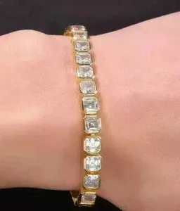 Authentic 14K Yellow Gold Plated 7Ct Asscher Cut Lab Created Diamond Tennis Bracelet