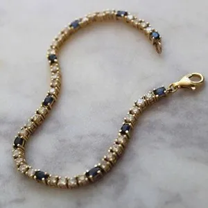 Authentic 14K Yellow Gold Plated 10Ct Oval Cut Lab Created Blue Sapphire Tennis Bracelet