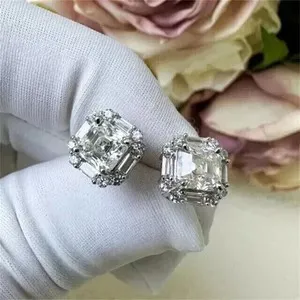 Authentic 2Ct Asscher Cut Lab Created Diamond Women's Stud Earrings 14K White Gold Plated