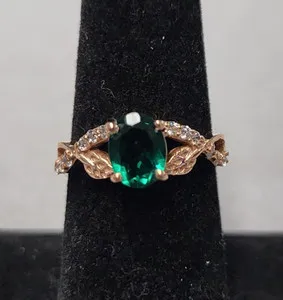 Authentic The Verdant Vine: Gold-Plated Emerald Leaf Twist Ring