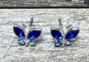 Authentic Marquise Blue Sapphire Butterfly Stud Lab Created 14K White Gold Plated Earrings