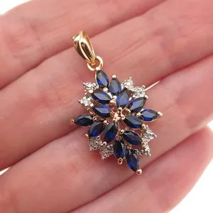 Authentic Ross Simons 925 Sterling Gold Plated Real Diamond & Lab-Created Sapphire Pendant