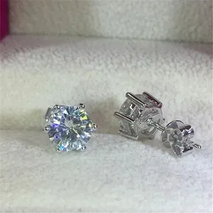 Authentic 2Ct Round Cut Lab Created Diamond Women Stud Earrings 14K White Gold Plated
