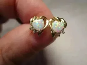 Authentic Ethereal Flame Heart Opal Solitaire Studs in 14K Gold