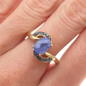 Authentic Radiant Auric Veil Tanzanite and Peacock Sapphire Ring