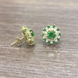 Authentic Radiant Verdant Flame: 14K Gold-Plated Lab-Created Emerald Studs