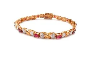 Authentic Ross Simons Gold Plated Sterling Silver 925 Lab-Created Ruby Bracelet 7.25" I9
