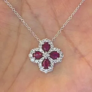 Authentic Embracing the Fiery Passion of the Ruby's Heart: 2Ct Red Ruby Pendant in 14K White Gold Plated