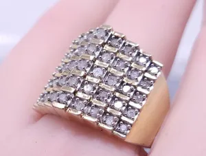 Authentic Vintage Sterling Silver Gold Plated lab created Diamond Wide band Ring size 10