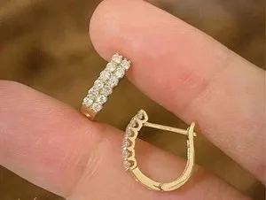 Authentic 14K Yellow Gold Plated 2Ct Round Cut Lab Created Diamond Women's Hoop Earrings