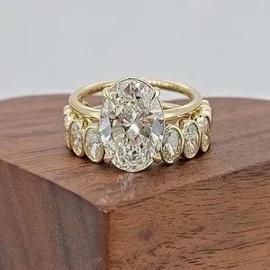 Authentic Wedding Bridal Set Ring 14K Yellow Gold Plated 2Ct oval Lab Created Diamond