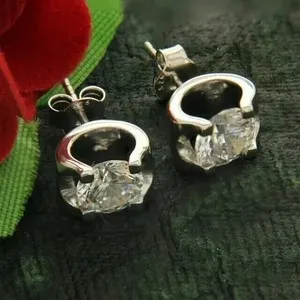 Authentic Lab Created Diamond 2ct Round Cut Women Stud Earrings 14K White Gold Plated